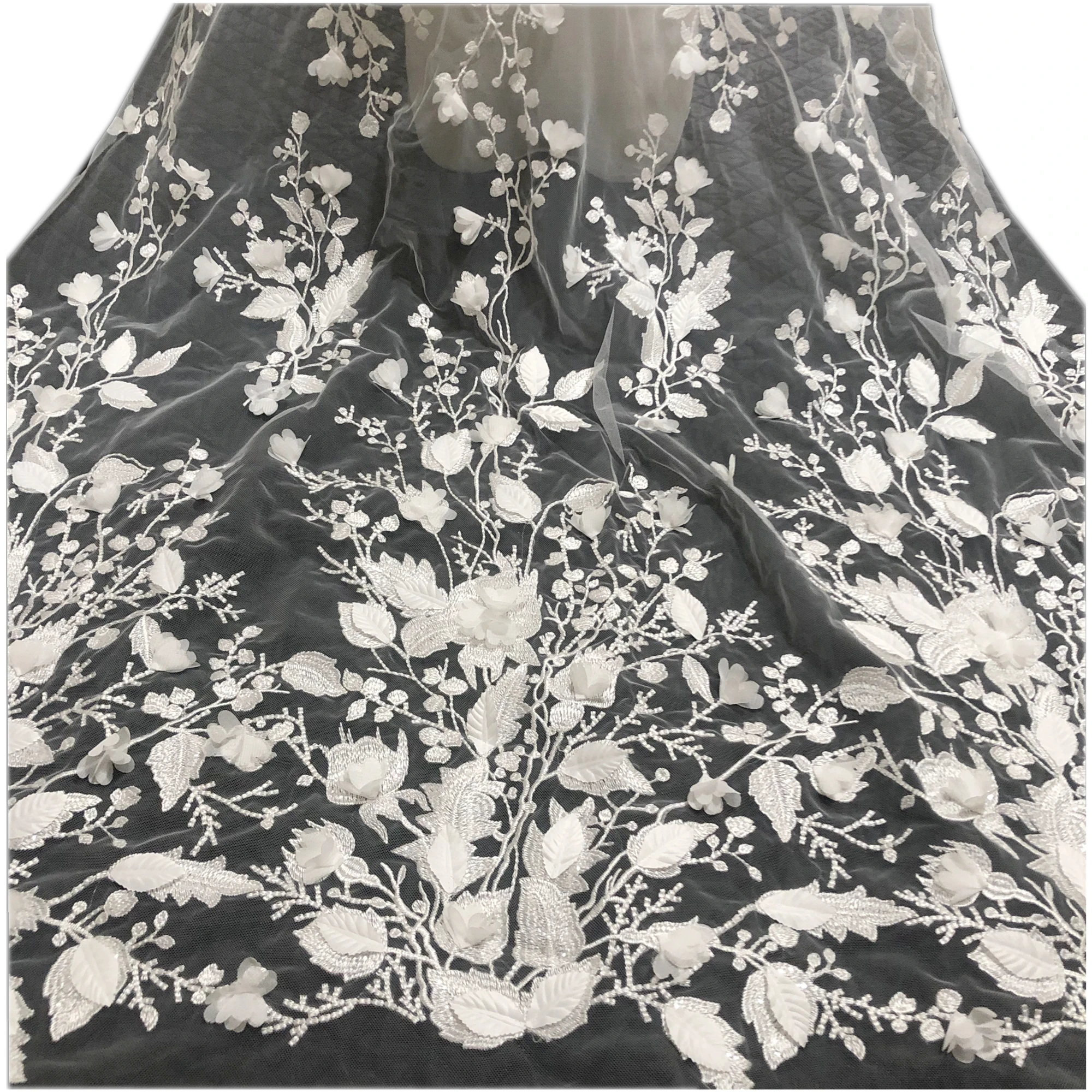 Vestido de novia personalizado hecho a mano con flores tridimensionales, bordado de lentejuelas, tela de encaje, ropa de mujer