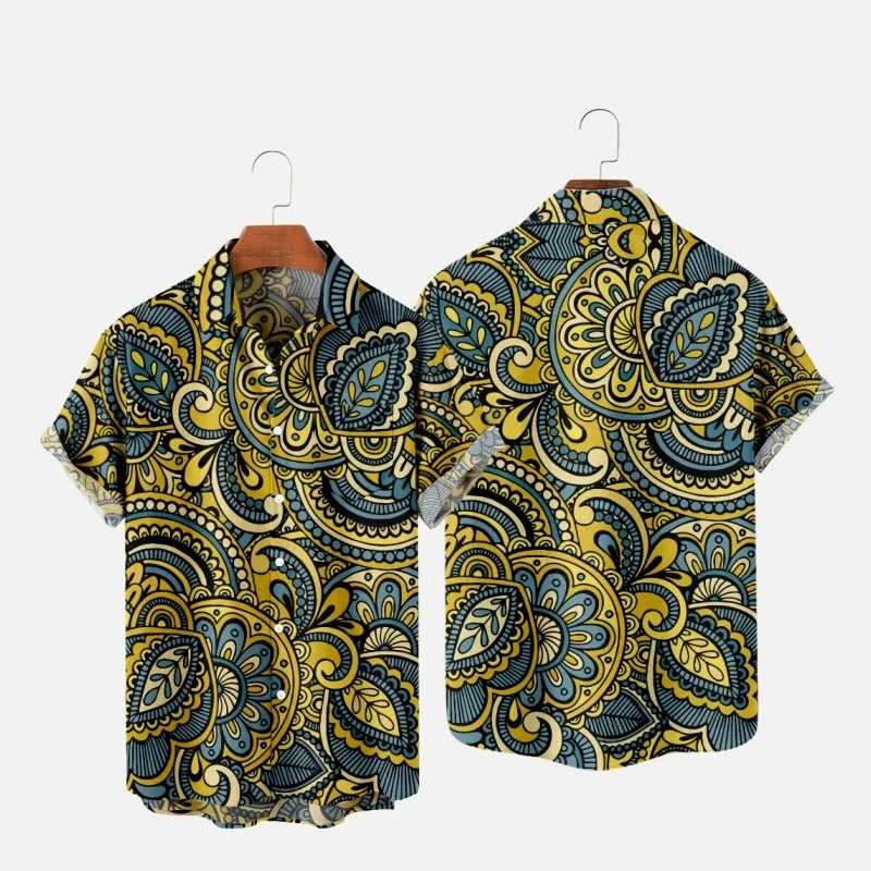 Men's Fashion Y2K T-Shirts Hawaiian Shirt Samoan Texture 3D Print Cozy Casual Short Sleeve Beach Oversized Clothes 03