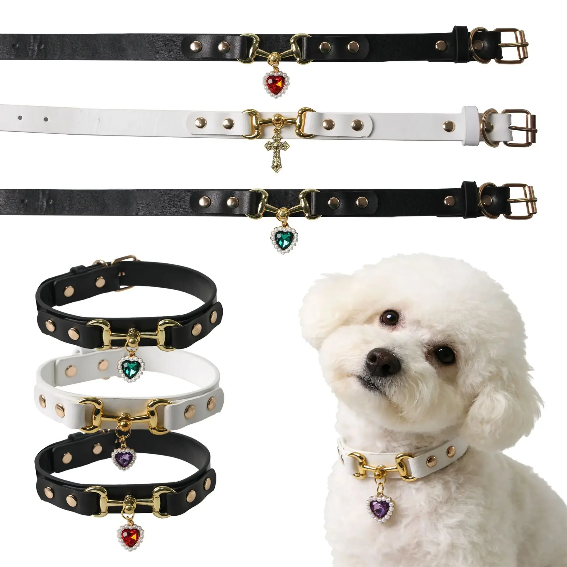 New Heart Leather Durable Pet Dog Collars Puppy Pug Collars Chihuahua Dog Cat Accessories Pet Collar for Small Dogs