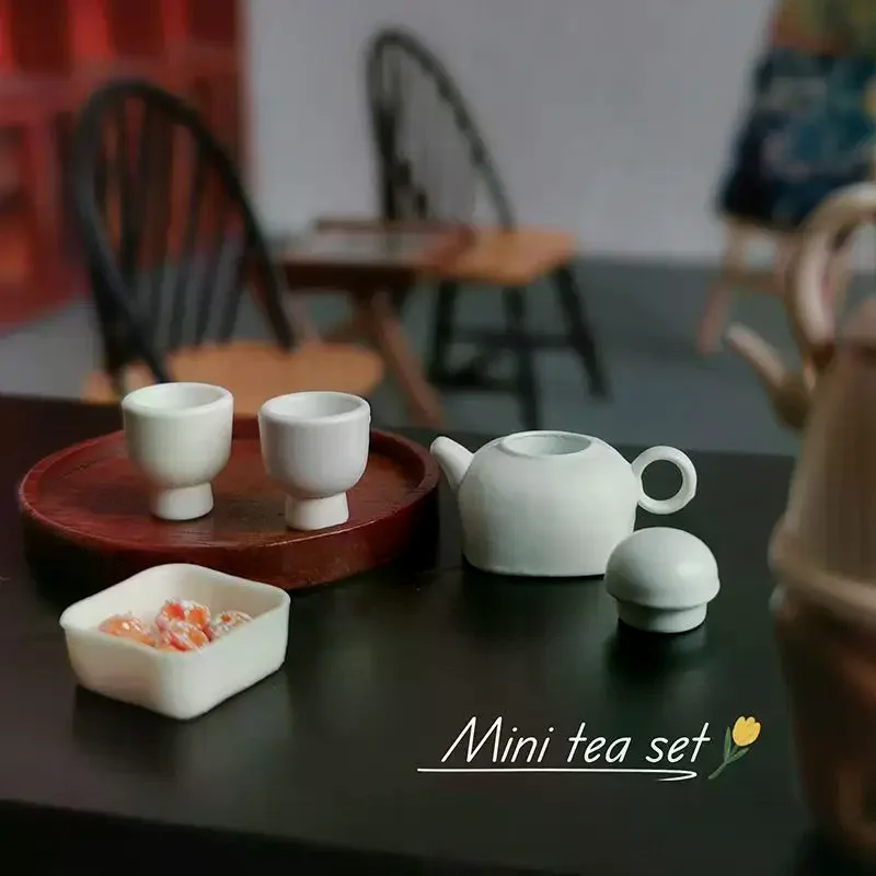 1/12 Dollhouse Simulation Teapot Teacup Kit Dollhouse Miniature Kitchen Decoration Toy Dolls House Micro Scene Photo Props