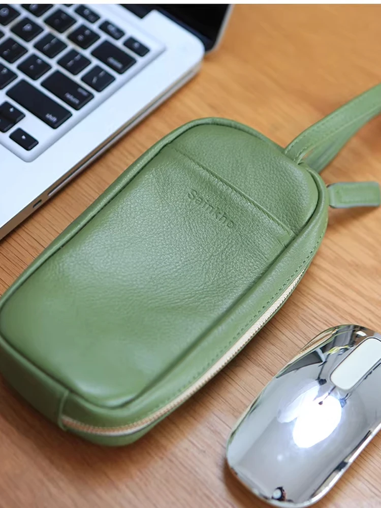 

SAINKHO Сумка из натуральной кожи, большая вместительная сумка для мобильного телефона для женщин, простой пенал из воловьей кожи, корейская молодежная сумка Sle