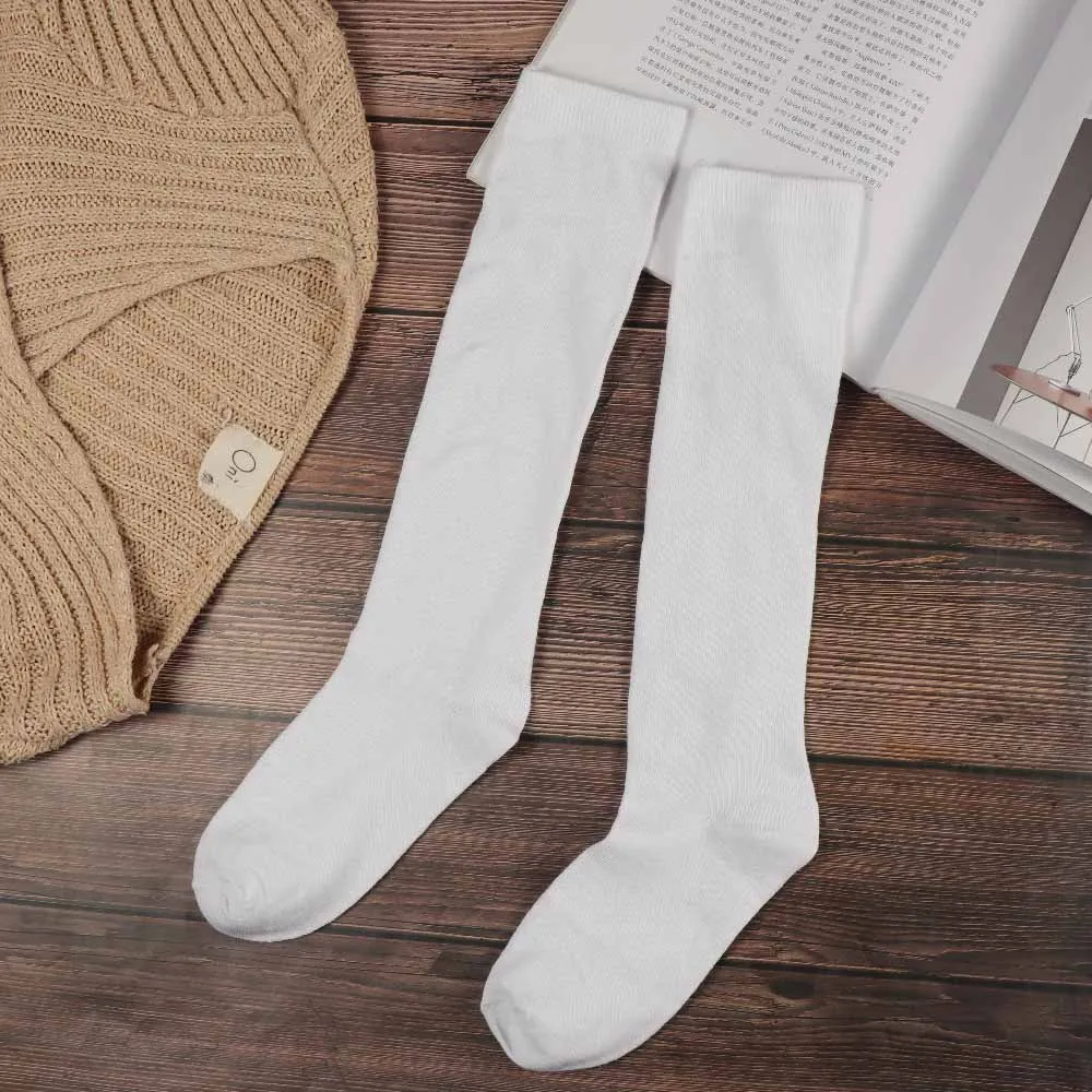 Women Cotton Knee High Socks Solid Color JK Student Fashion Casual Calf Sock Female Girl Sexy Long Socks Black White