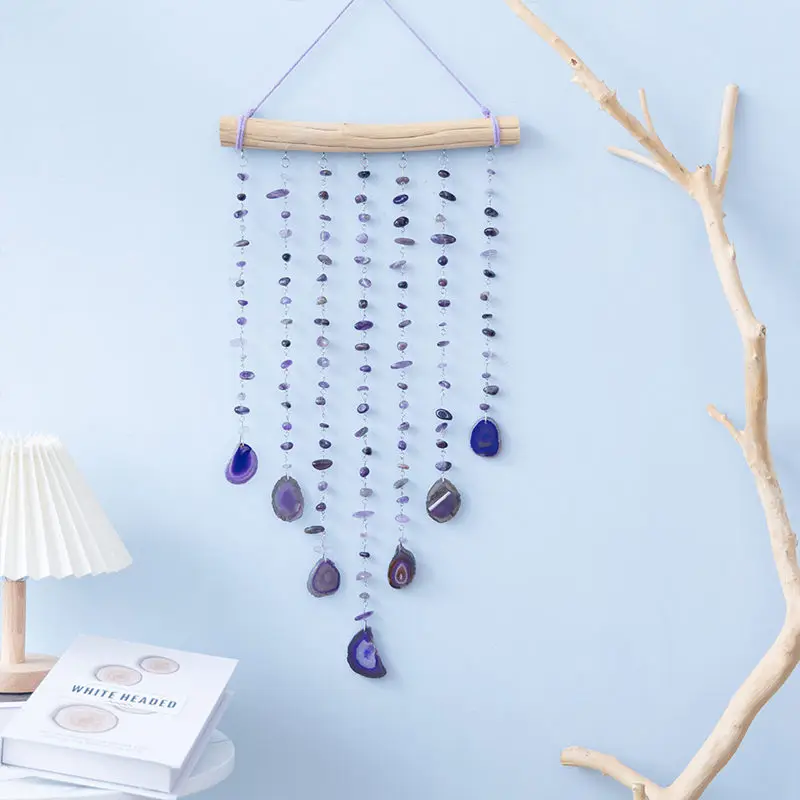 Sun Catcher 7 Chakra Gems Natural Stones Green Aventurine Healing Crystal Agate Amethyst Wood Hanging Art Wall Room Decor Gift