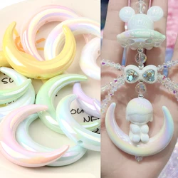5pcs Mixed Colors Moon Shape Cross Hole Acrylic Loose Spacer Charms Beads for Jewelry Making DIY Key Chain Phone Chain Ornament