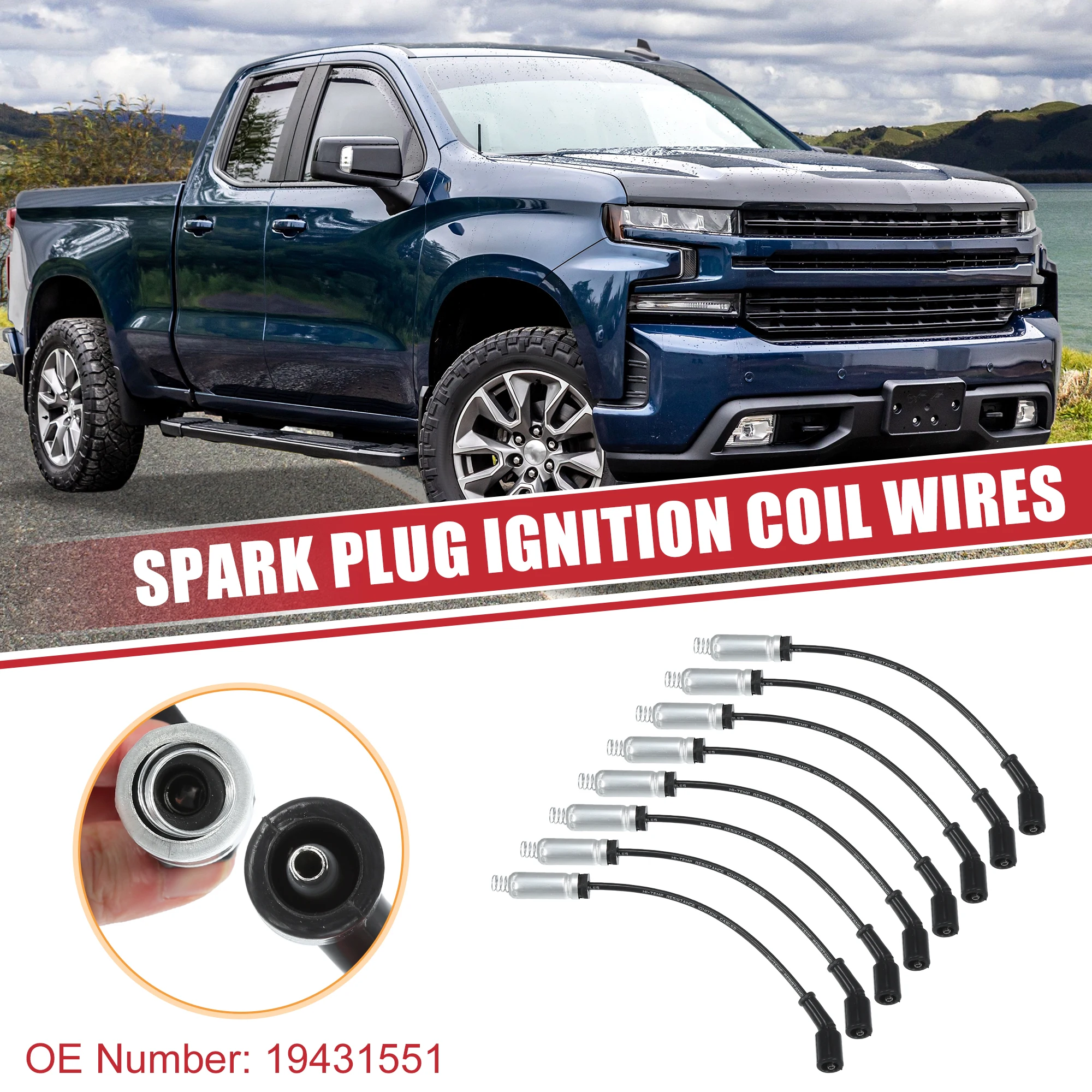 

UXCELL 8 Pcs Car Spark Plug Coil Wires Ignition Coil Harness Cable 7mm for Chevrolet Silverado Corvette Suburban No.19431551