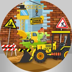 Construction Theme Birthday Party Round Backdrop Cover Dump Truck Birthday Circle Background Cake Table Boy Birthday Decorations