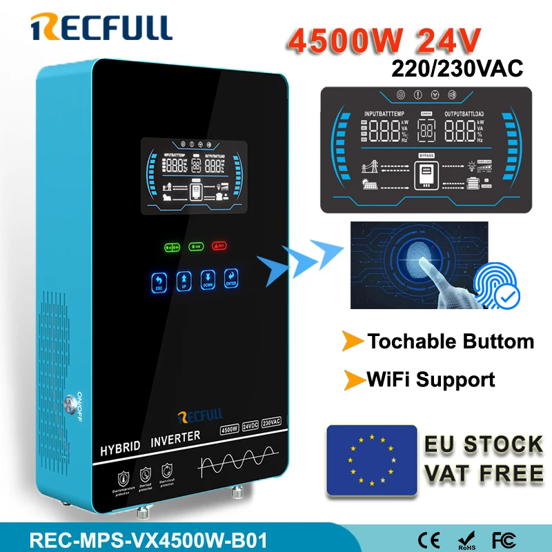 4500W 24V Solar Inverter Tochable Button with Inverter Pure Sine Wave AC 220V MPPT Solar Inverter Build In 150A Solar Controller