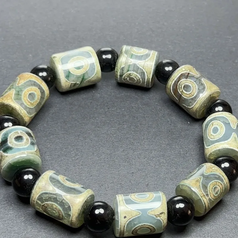 

Turquoise Niche Yellow and Gray Three-eye Dzi Bead Bracelet Bracelet Agate Sky Eye Bracelet Men's Model