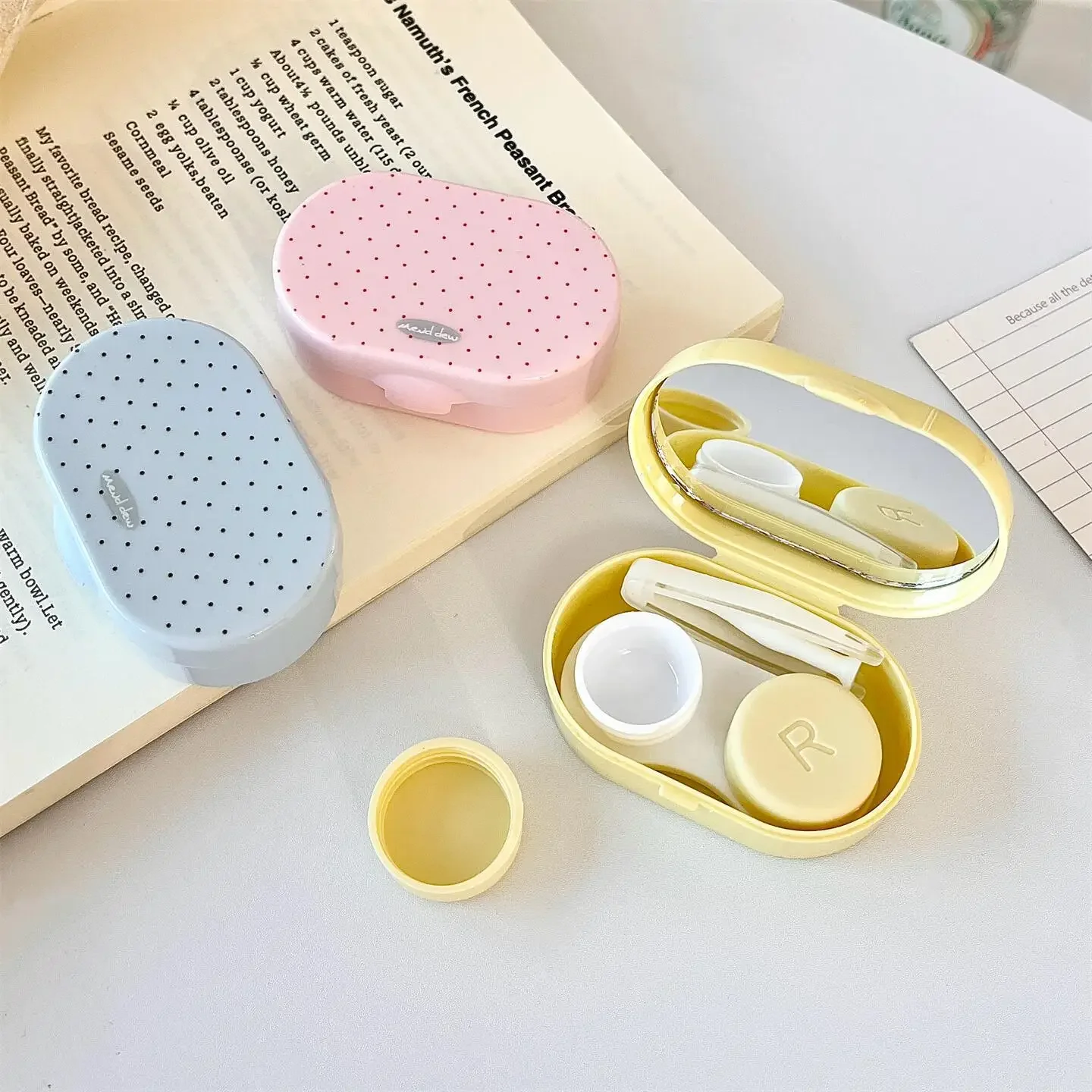 2/5PCS Cute Polka Dot Contact Lens Case Minimalist PortableTravel Eye Storage Box With Mirror Colored Lenses Companion Container