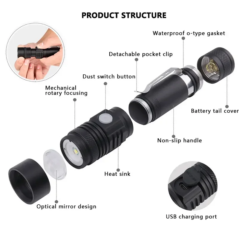 USB Rechargeable 2000LM Ultra Bright LED Flashlight led torch T6  lanterna Bicycle Light Use18650 Battery.For cycling outdoors