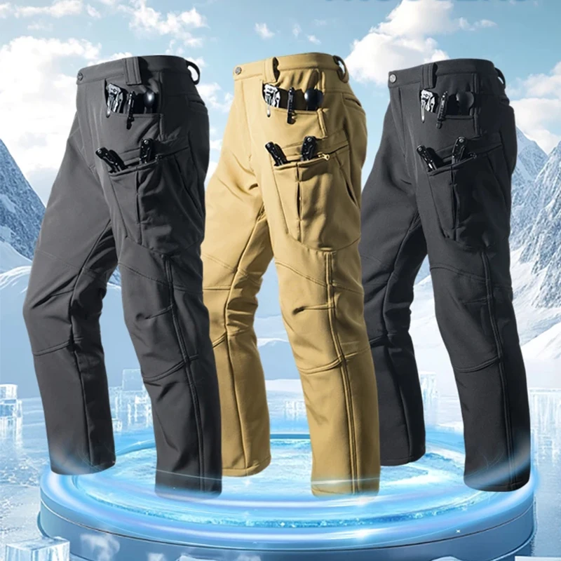 Herren Winter Wasserdichte Cargohose Taktische Sharkskin Fleece-Gefütterte Kletter-, Ski-, Trekking-, Wander- und Angelhose mit Großen Taschen