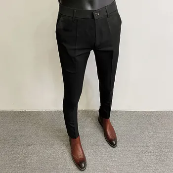 Men Suit Pants Formal Trousers Pantalone Hombre Stretch Slim Solid Color Casual Dress Full Length Pants Fashion New Men Clothing 6