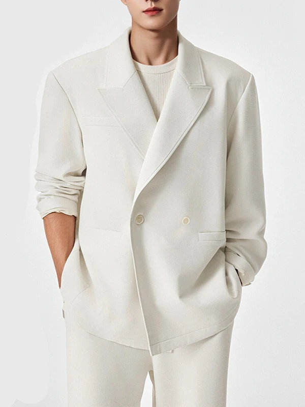 New Textured Men's Casual Double-Breasted Suit Set Commute Versatile High-End Light Maturity Wind Coat Breathable Business Ca...