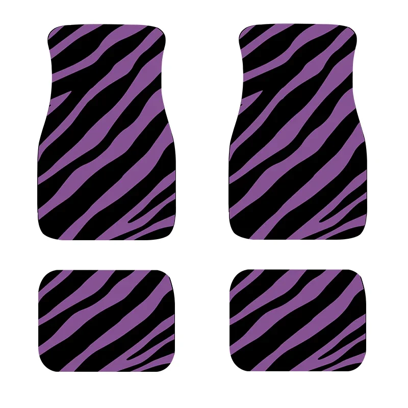 Retro Purple Zebra Print Car Foot Mat 4PCs Pack Front And Rear Row Universal Waterproof Non-Slip Protection Accessories