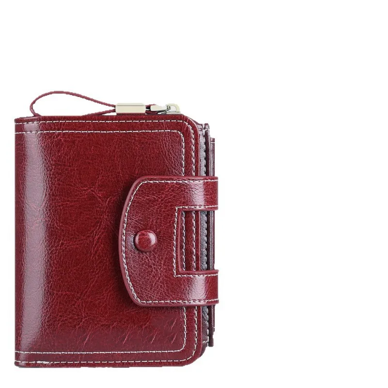 Retro Textured Foldable Wallet Snap Closure Side Zipper Pocket Multi-layer Card Holder with Transparent ID Window