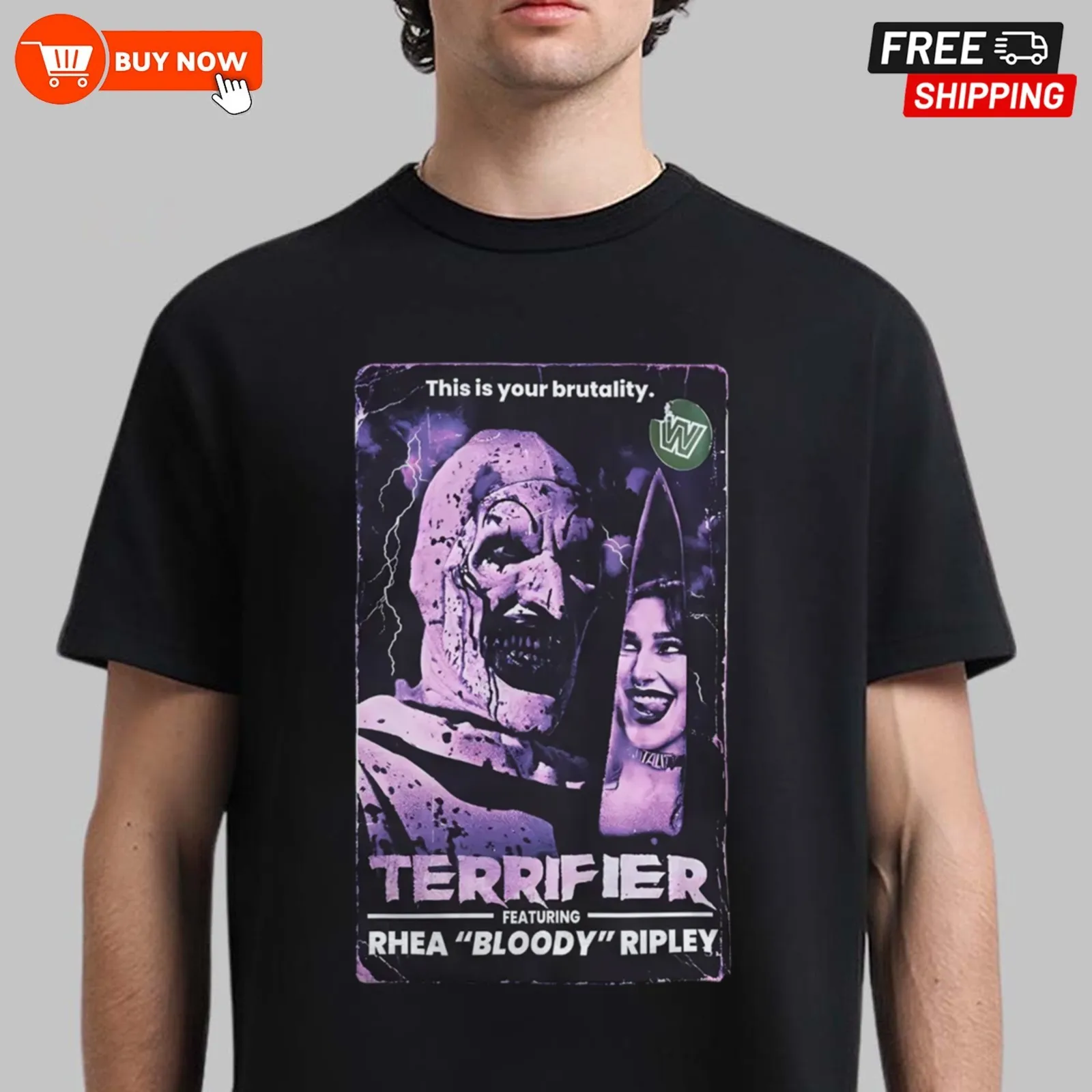قميص Rhea Bloody Ripley and Terrifier، قميص Collab Halloween - بريد مجاني