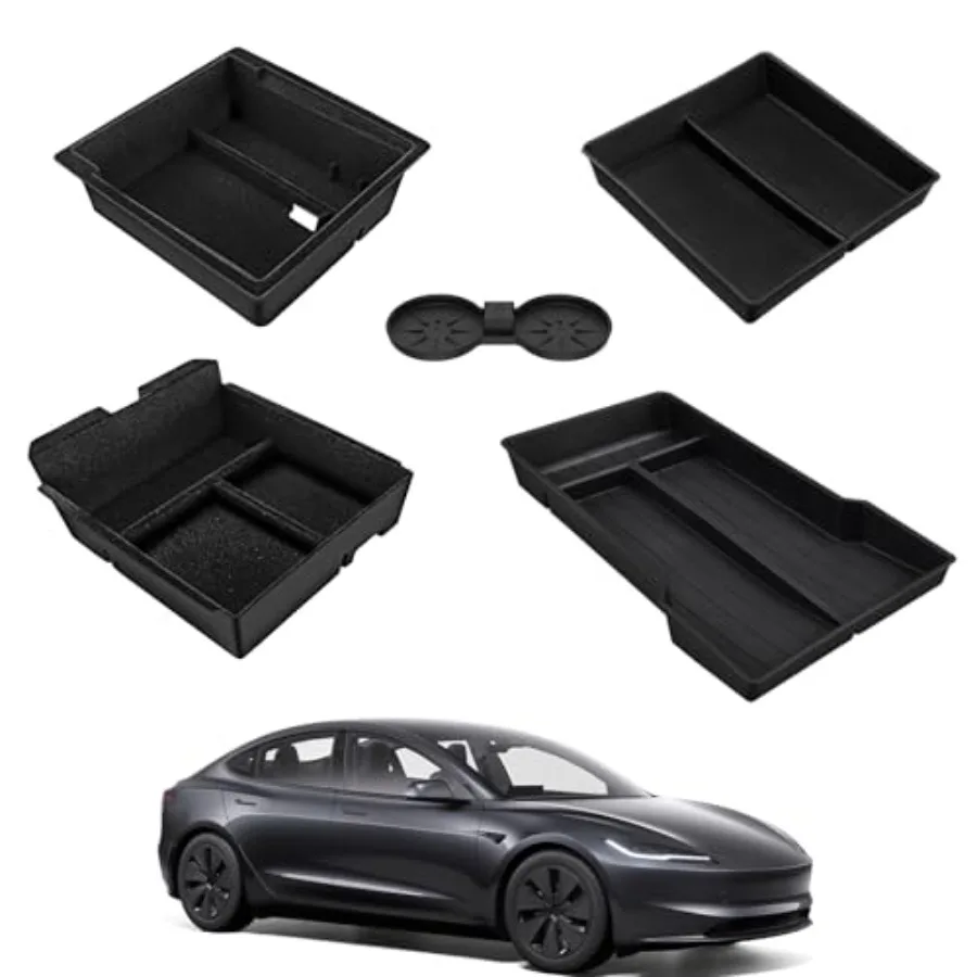 

Органайзер-лоток для центральной консоли для Tesla Model 3 Highland 2024-2025: 4 автомобильных органайзера-лотка и 1 подстаканник для центральной консоли