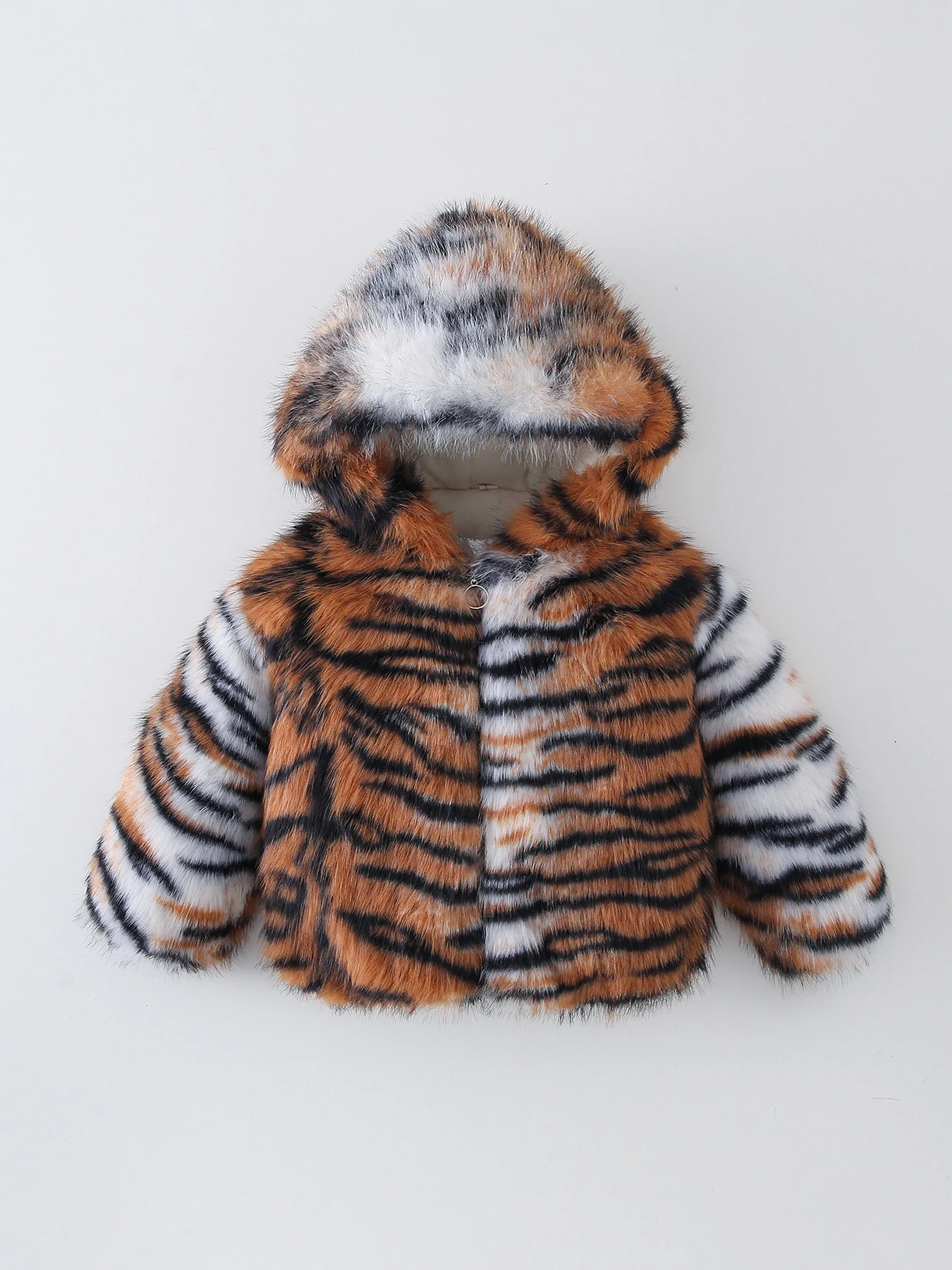 2 3 4 5 6 7 8 Years Plush Boys Jacket Tiger Pattern Winter Warm Faux Fur Coat For Girls Christmas Princess Outwear Kids Clothes