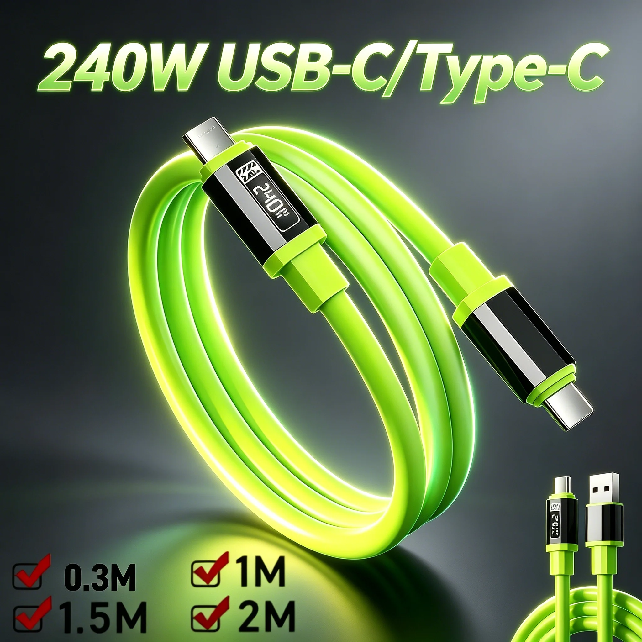 0.3m/1m/1.5m/2m 240W PD USB-C Cable Mobile Phone Super Fast Charging Wire for iPhone Xiaomi 17 Pro Max VIVO USB Type-C Data Cord