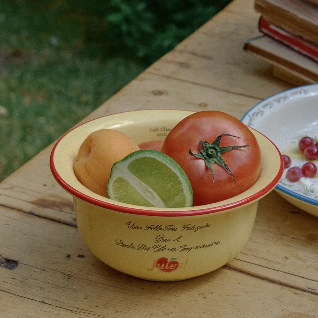 Retro Ceramic Bowl Soup Oatmeal Pasta Breakfast Rice Fruit Salad Letter Design Hand-Painted round Bowl French Style