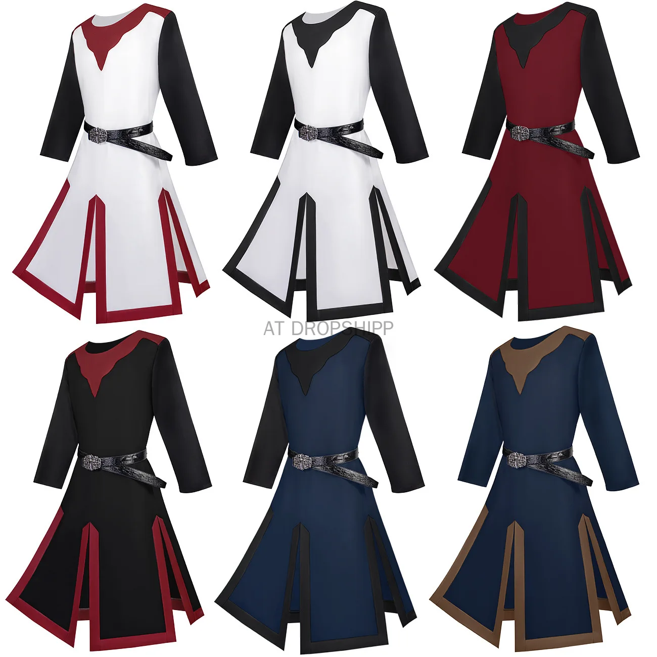 Men Nobleman Medieval Renaissance Costumes Tunic Viking Aristocrat Chevalier Knight Warrior Halloween Cosplay Costumes No Belt