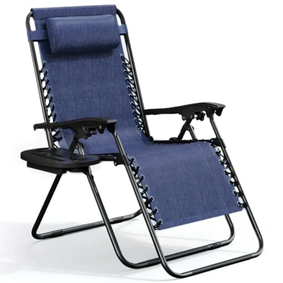 

Zero Gravity Chairs Portable Patio Lounge Chair Outdoor with Pillows and Cup Holder Trays Adjustable Steel Mesh Reclining Campi