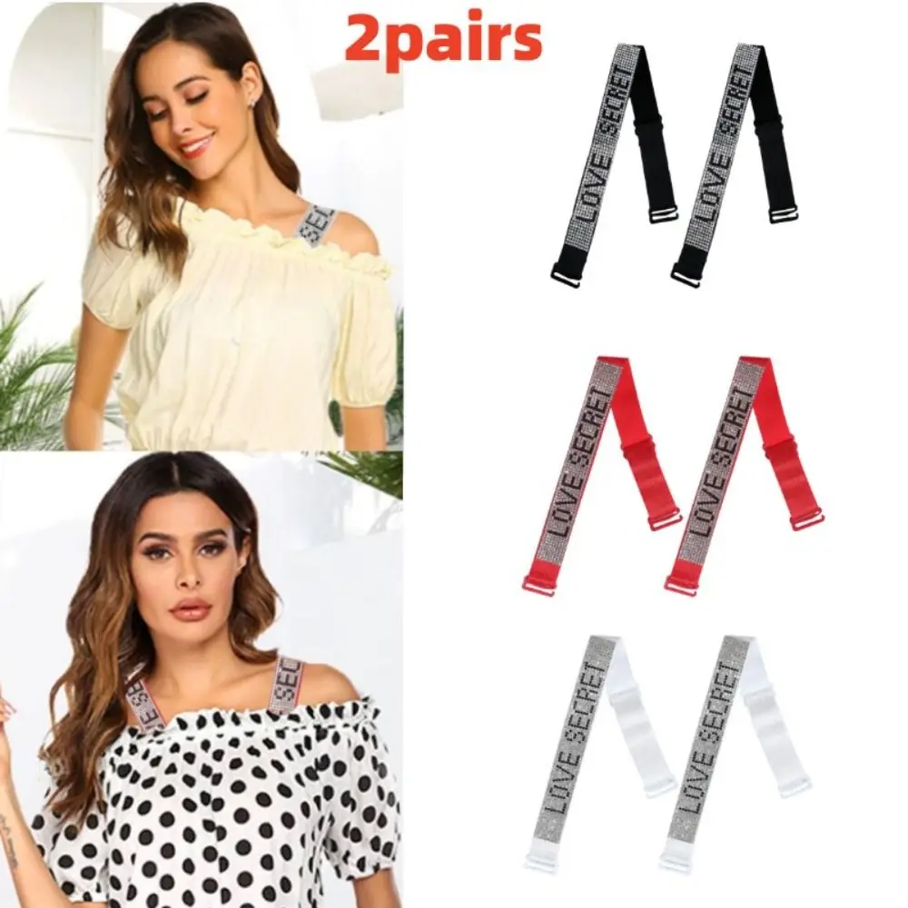 สายเสื้อชั้นในไรน์สโตนสำหรับผู้หญิง2คู่กันลื่นเสื้อชั้นในยืดหยุ่นแบบถอดได้สายรัด Tali bahu ปรับได้