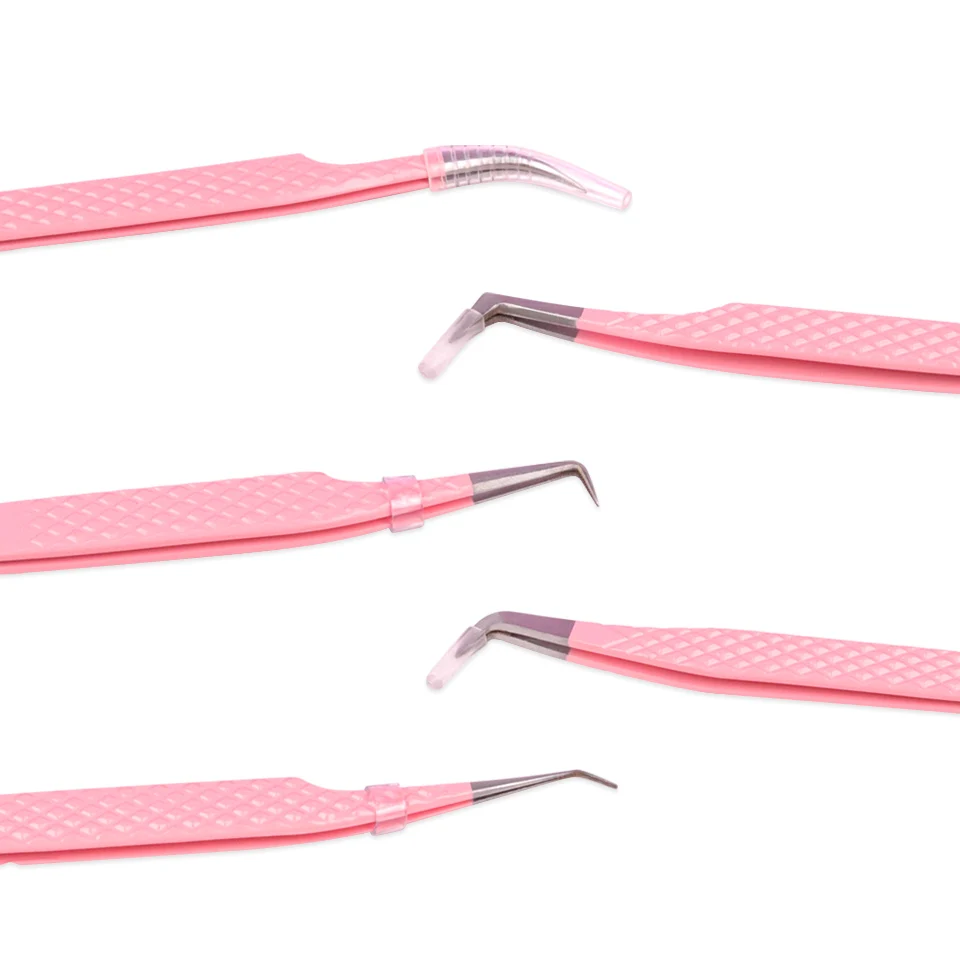 Wimpernverlängerungspinzette Hochpräzise antistatische Pinzette Rosa superharte Pinzette aus Edelstahl mit Faserspitzen Make-up-Tools