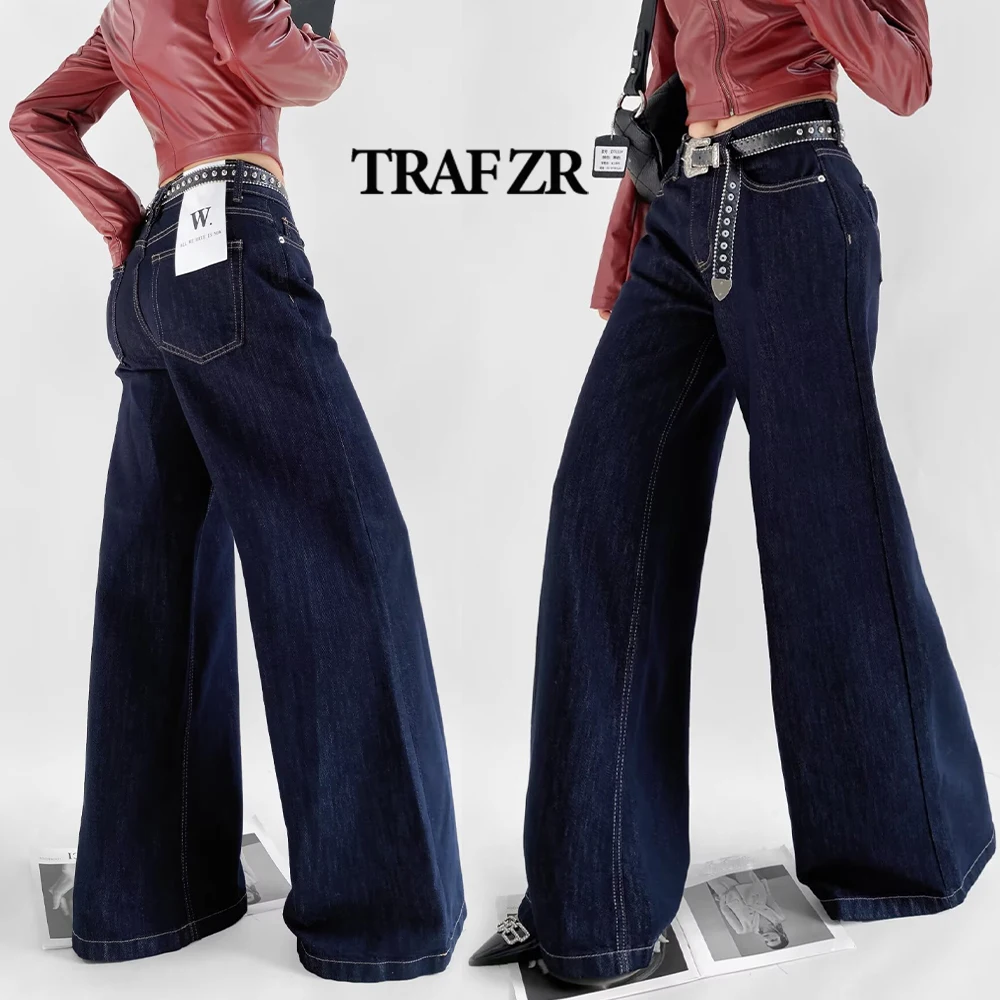 TRAF ZR 2024 Women High Quality Baggy Jeans Full Length Cowgirl Newjeans Basic Wide Leg Denim Pants Women Jeans Mujer Streetwear