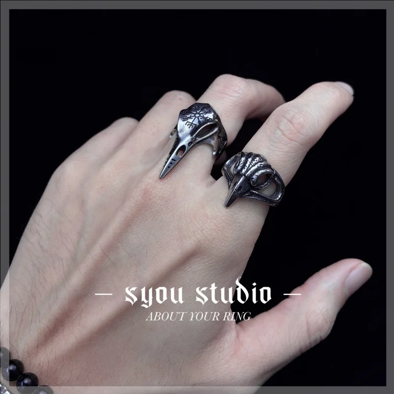 Dark Vintage Viking Rune Raven Couple 316L Stainless Steel Ring Gothic Punk Unisex Courage Men's Gift Women's Jewelry Wholesale