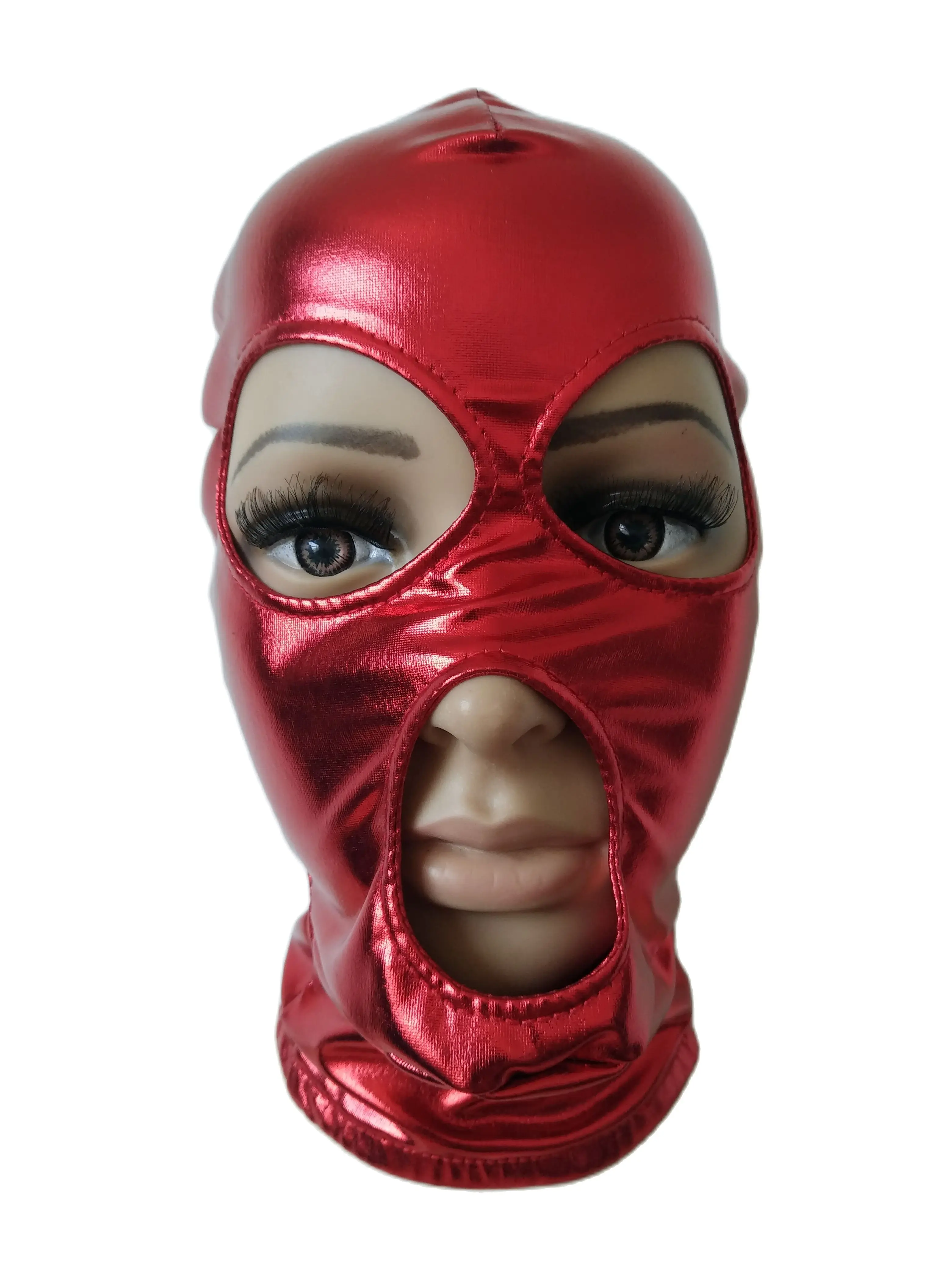 Maschere di Halloween per adulti costumi Cosplay maschera metallica lucida apri grandi occhi e bocca costumi Zentai unisex accessori per feste