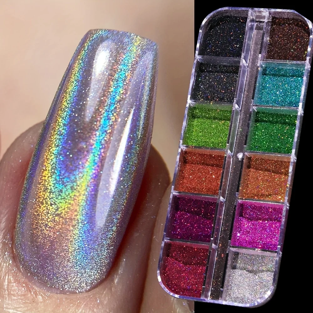Holo Silver Rub Dust Black Pink Chrome Nail Glitter Powder Laser Pigment For Nail DIY Manicure Holographic Powder Set