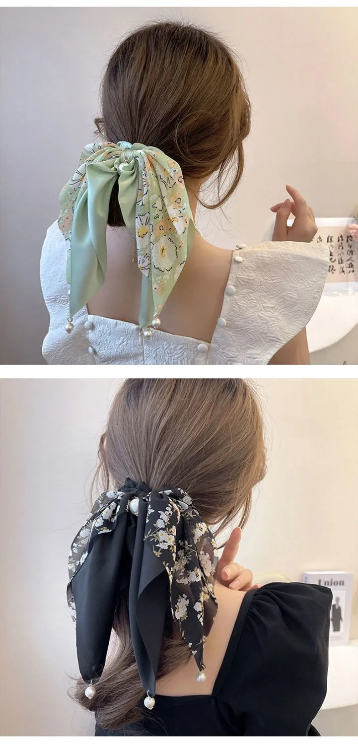 VANIKA Neue Frauen Bogen Haar RopeChiffon Blumen Druck Süße Elastische Haarband Pferdeschwanz Halter Gummi für Haar Krawatten Haar Zubehör – Detail 1