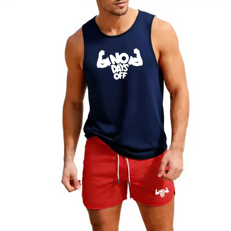 

Men's European Size 2 Piece Beach Vest and Shorts Set Summer Casual Trendy Sportswear for Outdoor Jogging Basketball Training