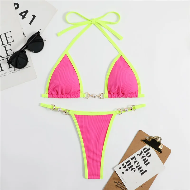 Micro Bikini Thong Swimwear Women 2023 New Bathing Suit Neon Color Brazilian Swimsuit Biquinis Mini Bikini Set Push Up Swim Wear