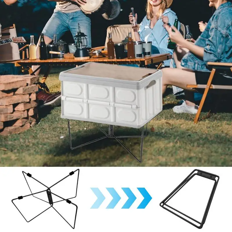 Camping Storage Box Stand Anti-Moisture Quick Unfold Storage Rack With Carry Bag Non-slip Foldable Stainless Cooler Bucket Frame