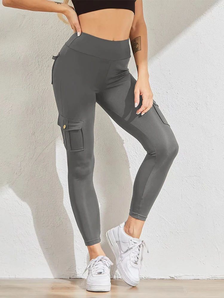 Cargo Wind Fitness Pants Women With Pocket Sports Leggings Stretch High Waist Peach Hip Yoga Pants Long Pants To Wear