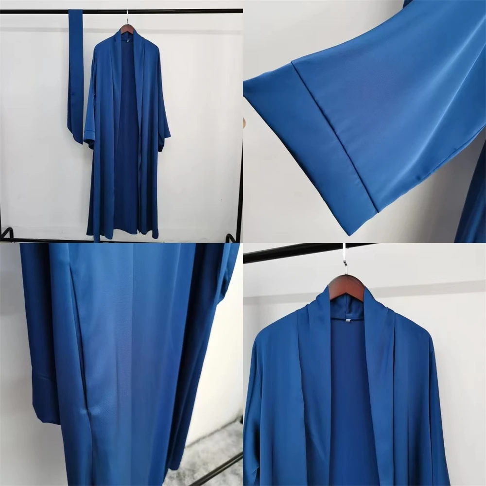 

Elegant Kimono Abayas for Women Modest Solid Muslim Moroccan Dubai Fashion Casual Open Abaya Satin Ramadan Eid Al Adha 2024 New