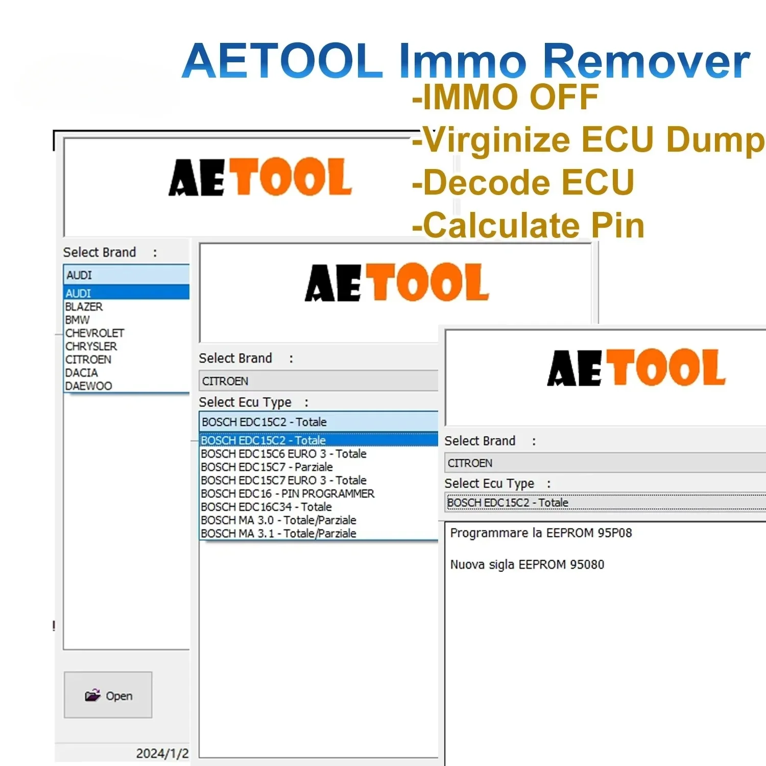 

AETOOL IMMO REMOVER V1.3 AETOOL Immo Eeprom Off Программное обеспечение Virginize ECU Dump Decode ECU Calculate PIN Virgin/IMMO Remover