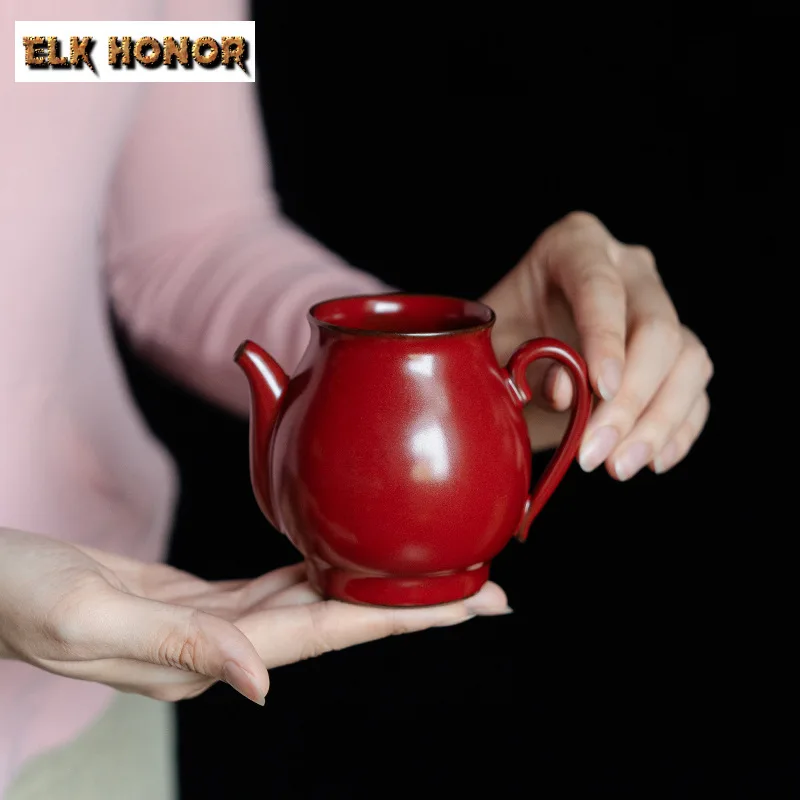 220ml Original Mineral Glaze Tea Pitcher Zen Cinnabar Red Cha Hai Retro Fair Cup Boutique Justice Cup Chinese Teaware Cafes Gift