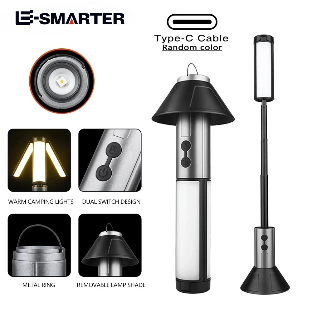 Rechargeable Telescopic Multi-functional Camping Light 2 in 1 Camping Lantern Flashlight with Hook Outdoor Emergency JJ4287