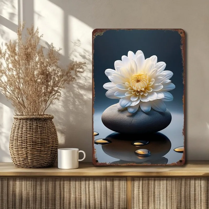 Retro Iron Metal Plate Chrysanthemum Logo Decoration Suitable for Kitchen Cafe Bar Garage and Other Decorations 8x12 Inches