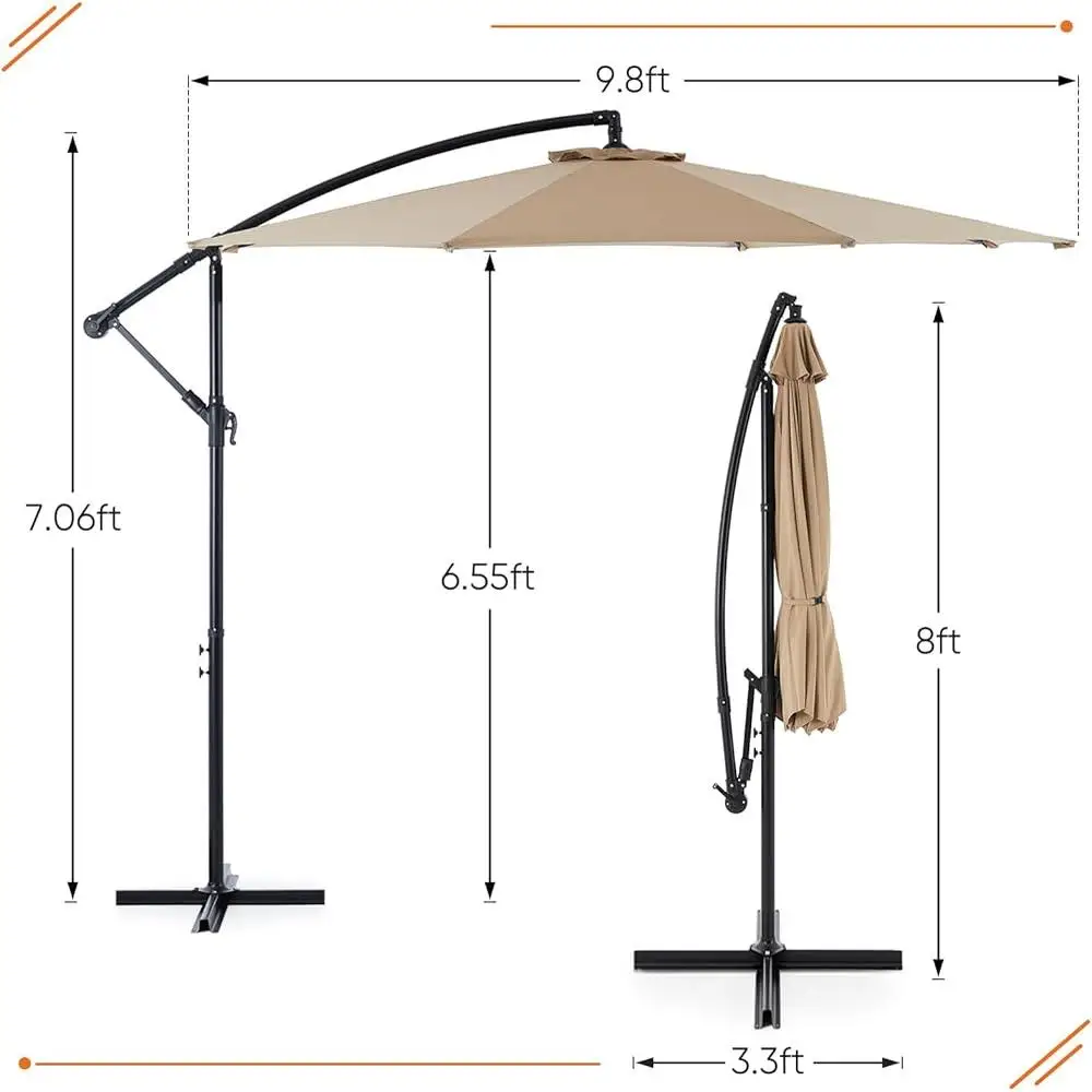 9.8ft إزاحة مظلة فناء تنفيس في الهواء الطلق مظلة ناتئ مقاوم للماء مقاومة للأشعة فوق البنفسجية سهلة الميل قابل للتعديل الظل حديقة بركة