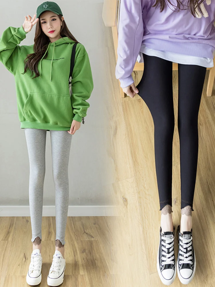 عالية الخصر اليوغا السراويل النسائية الدانتيل لصق تسعة قطع مطاطا سليم صالح السراويل شخص قاعدة طبقة الخريف جديد Sle Fitn