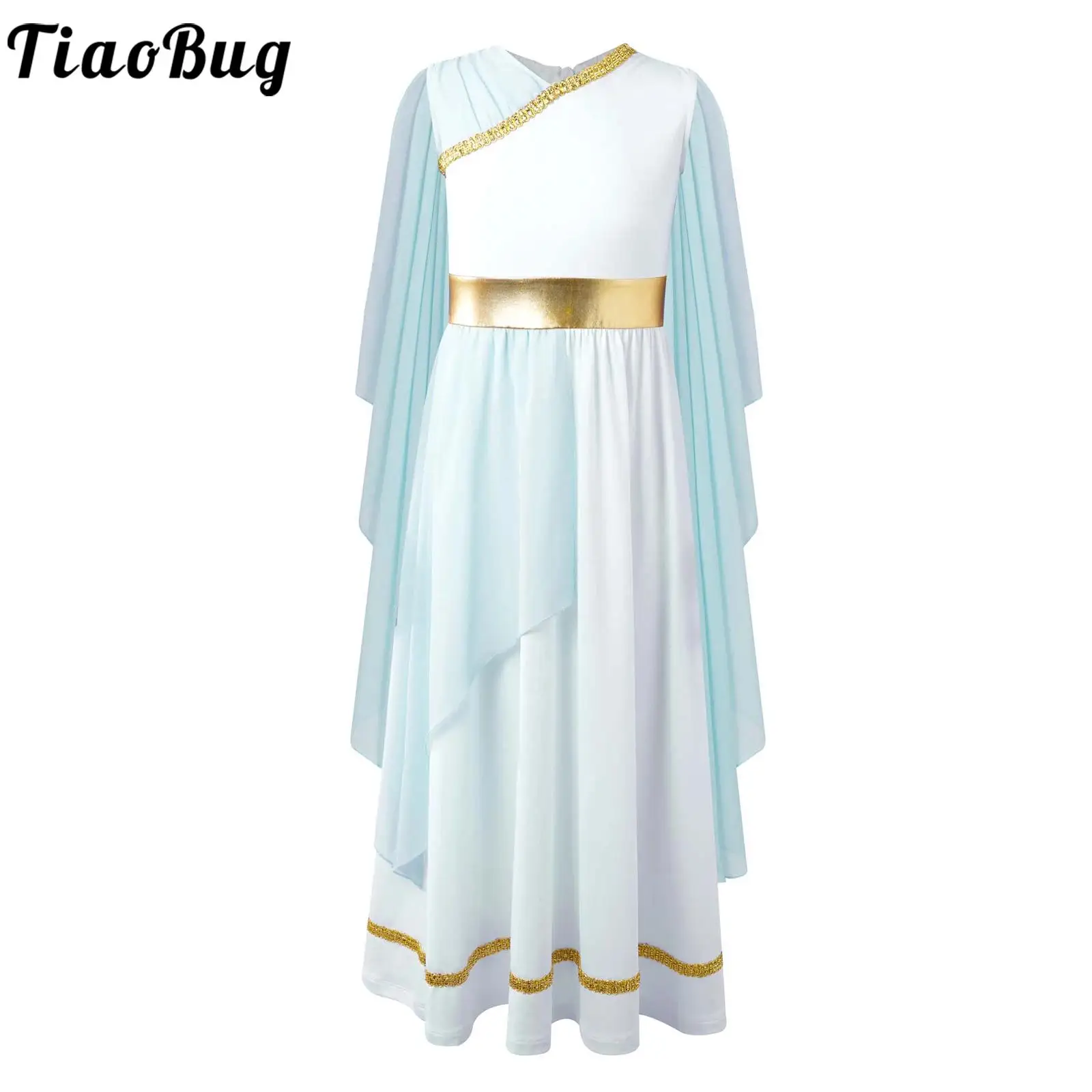 Kids Girls Ancient Greek Princess Dress Sleeveless Flowy Tulle Shawls Toga Goddesses Costume Gown Dress for Halloween Dress Up