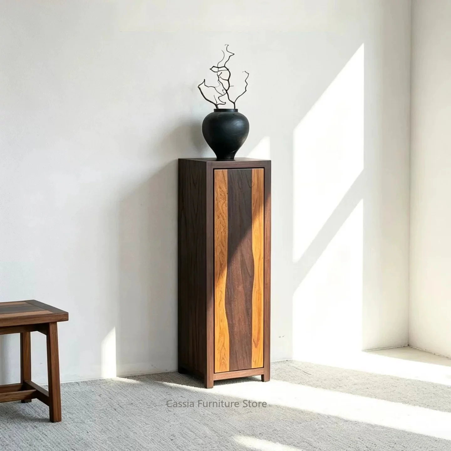 Song Style Solid Wood Plant Stand Cabinet for Entryway, Storage & Display Art Cabinet