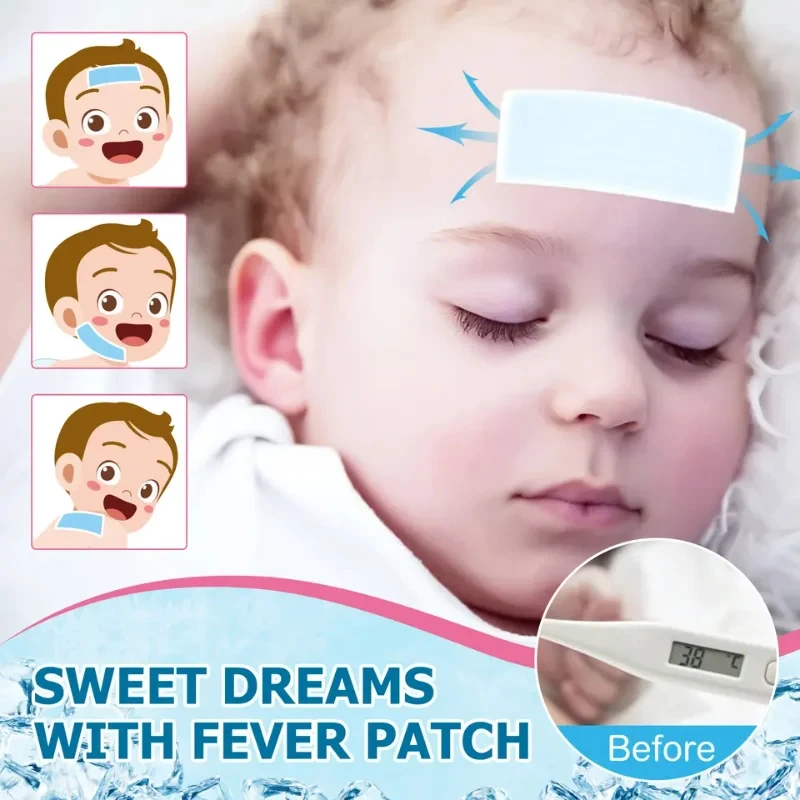 6/10/20pcs Cooling Gel Patch Effective Fever Can Relieve Headache Body Soreness Drowsiness Heat Stroke Headache for Baby Adult