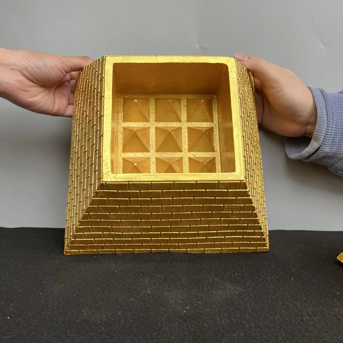 Brass pyramid storage jar Pyramid shaped incense burner  Brick pattern Amass wealth Ornaments Town house