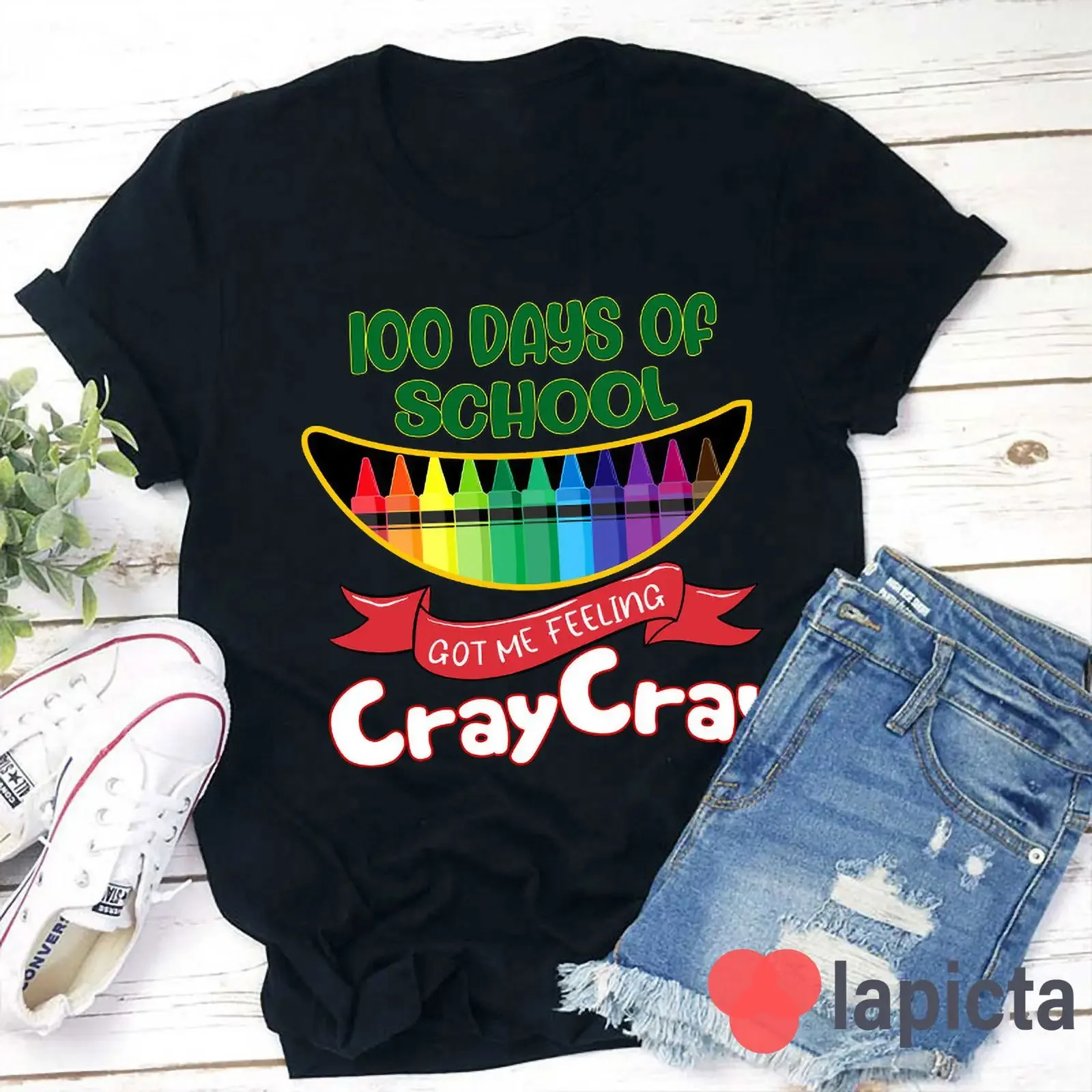100 Days Of School Got Me Feeling Cray Crayon Print T Shirt Funny Kindergarten Teacher Appreciation GifT vintage Washed Unisex