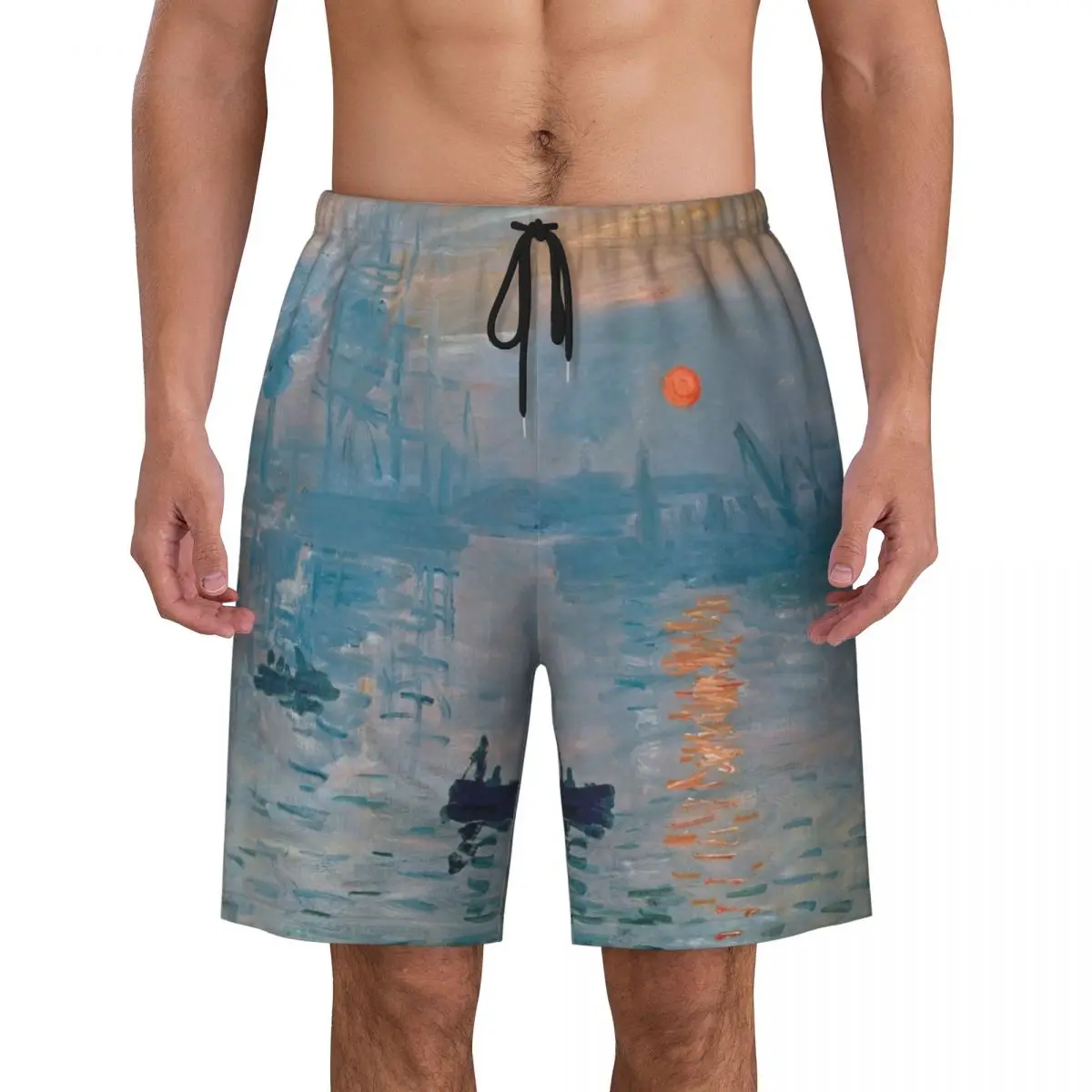 Impressie Sunrise Print Heren Zwembroek Snel Droog Badkleding Strandboard Shorts Claude Monet Painting Art Boardshort